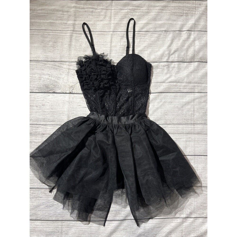 hm divided black mini cami lace corset dress tutu bottom whimsigoth grunge